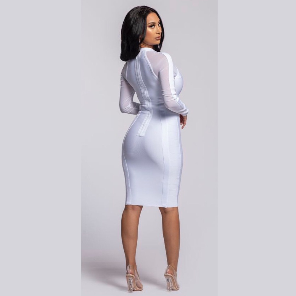 Long Sheer Sleeve Bandage Bodycon Dress - Picture 3 of 7